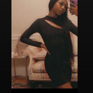 long sleeve black cut dress